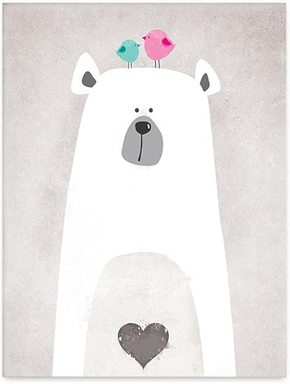 Nordique Mignon Animaux Estampes Affiches Toile Polaire Ours Hippopotame Manchot Dessin Anime Wall Art Peintures Bebe Enfants Garderie Decoration Sans Cadre Ptwc006 S Amazon Fr Cuisine Maison