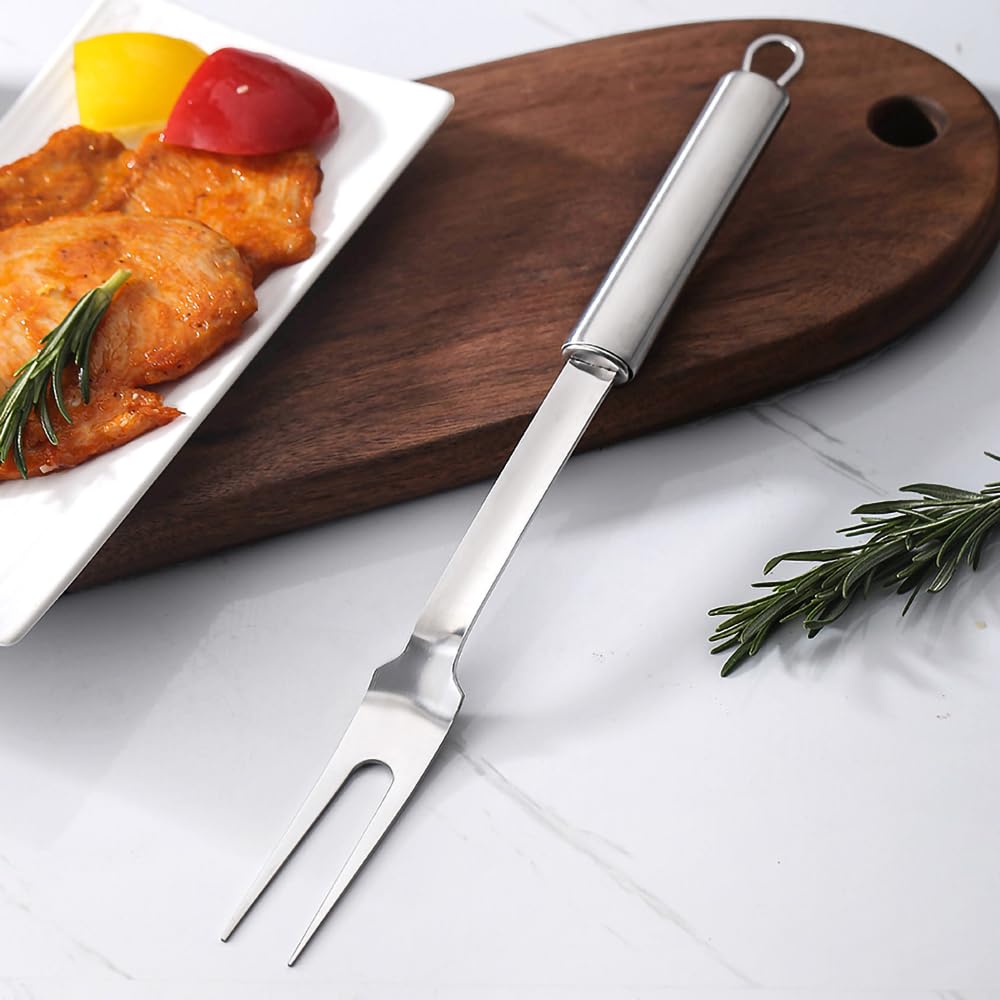 Forchetta per barbecue in acciaio inossidabile, forchetta per carne, forchetta per carne in acciaio inossidabile con manico, può essere utilizzata in cucina, ristorante e attività all'aperto, 33,7 cm