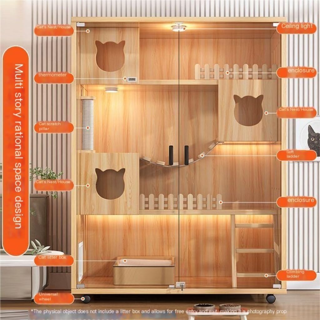 Katzenvilla aus Massivholz mit doppellagigem Katzenschrank für den Innenbereich, Haustier-Katzennest und Katzennest und Katzenstreu, Farbe: 4