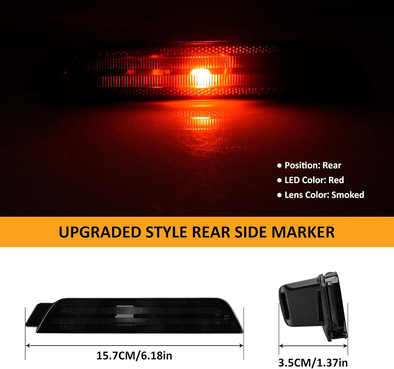 D-Lumina Smoked Lens LED Side Marker Lights OEM Housing with LED Bulb Amber & Red Compatible with Chevy Camaro 2010-2015, 5th Gen Camaro Front Bumper Side Light Amber & Rear Bumber Marker Lights Red