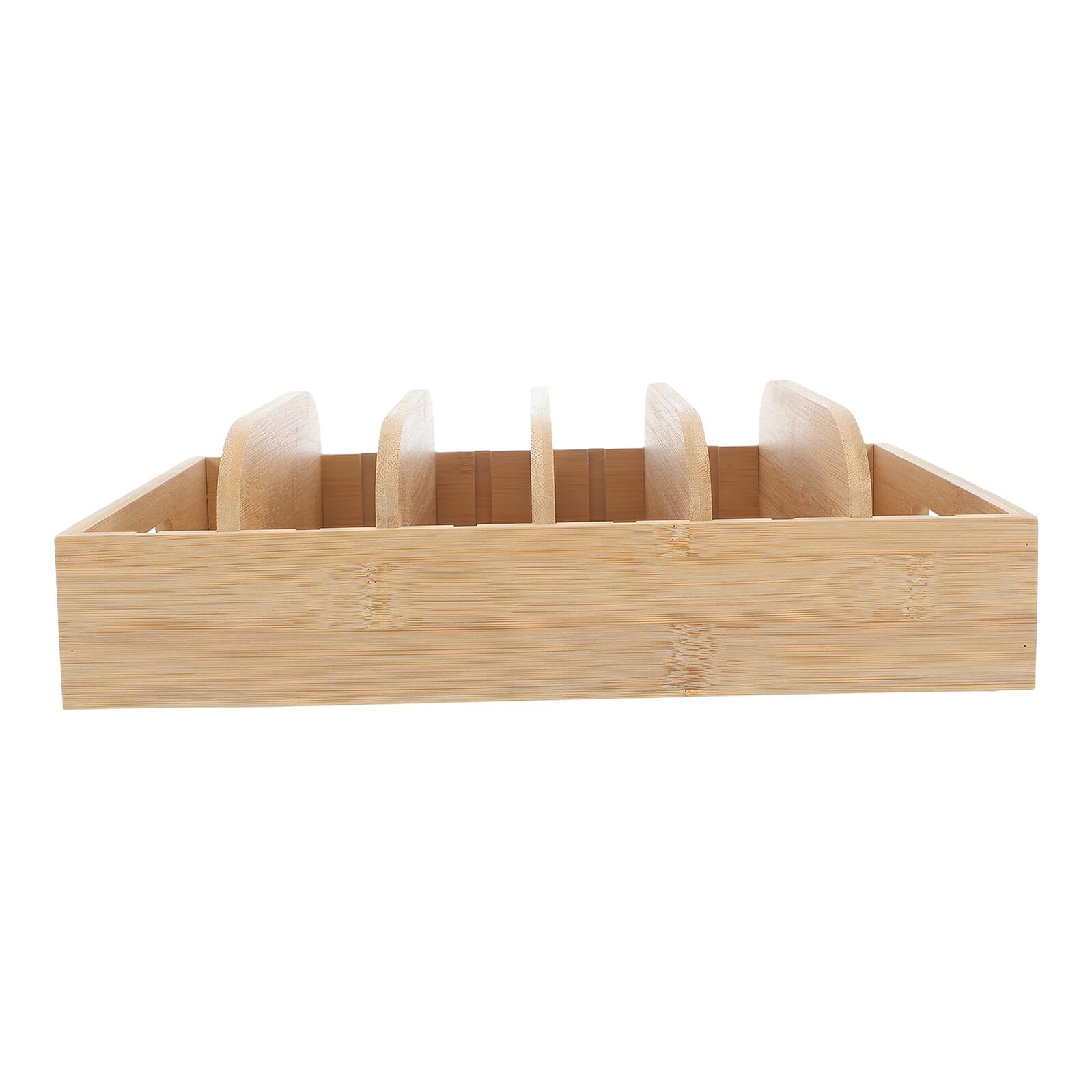 Organizer per Alimenti in Bambù con 5 Divisori Regolabili e 6 Scomparti, Contenitore per Coperchi da Cucina con Maniglie Ergonomiche, Supporto per Cassetti Dispensa e Piano