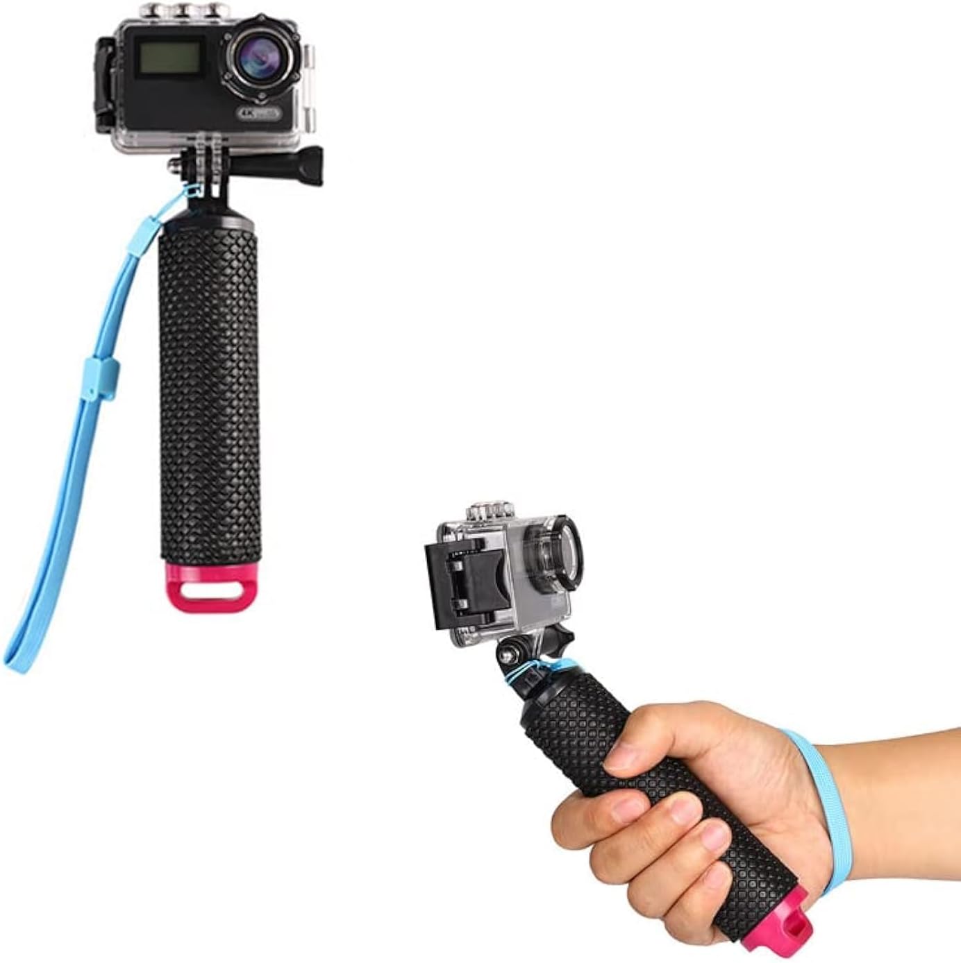 Floating Hand Grip Waterproof Handheld Selfie Stick Monopod Grip Handle Mount Compatible with GoPro Hero 10, 9, 8, 7, Hero Session, Fusion, Max, AKASO, SJCAM, DJI Osmo Action Cameras (Pink)