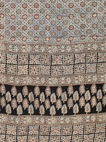 Image of Ethnics of Kutch Womenss Ajrakh Modal Silk Natural Dye Hand Block Print Saree with Blouse Piece - 5.5 Mtr Length