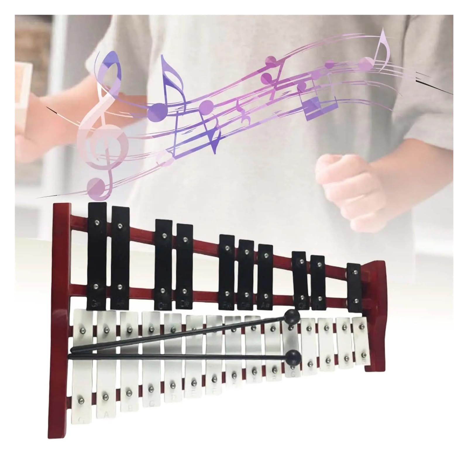 Xilofono Xilofono Glockenspiel da 25 note | Compatto professionale(Black Silver B)