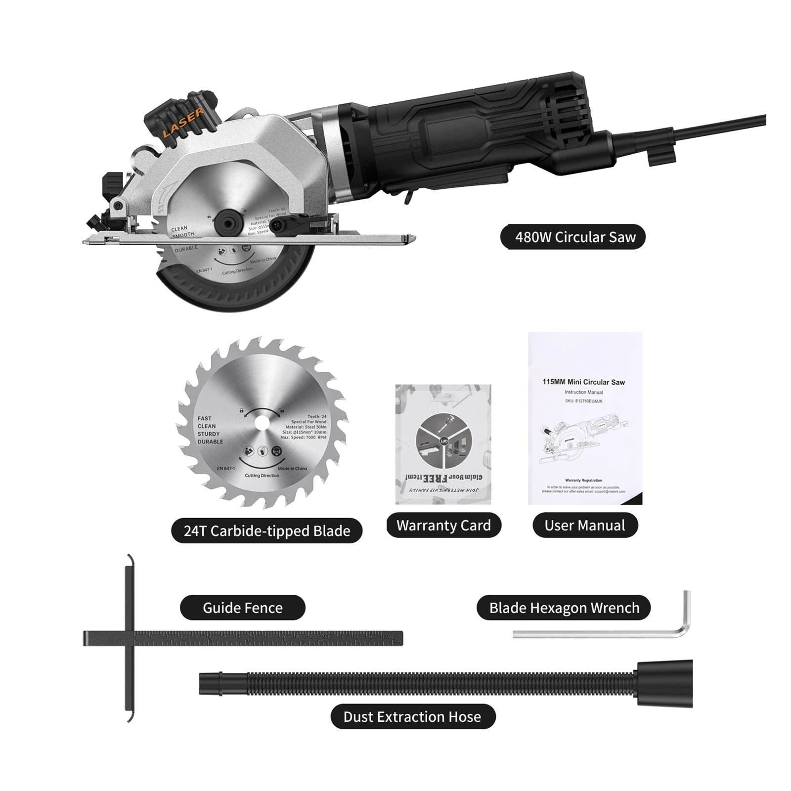 Sierra circular eléctrica con guía de corte por láser 4.8 Amp 4-1/2 pulgadas 3500 RPM Sierras circulares de mano for cortes de azulejos de madera y plástico