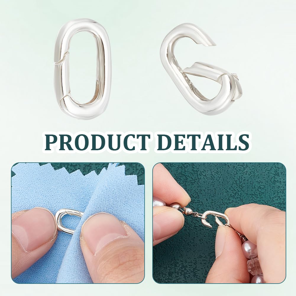 UNICRAFTALE 2Pcs 925 Sterling Silver Plated Spring Gate Rings Oval Spring Clasp Metal Keychain Carabiner Lock Clasps Connectors 13.5mm Necklace Enhancer Shortener Clasp with Clean Cloth - Image 4