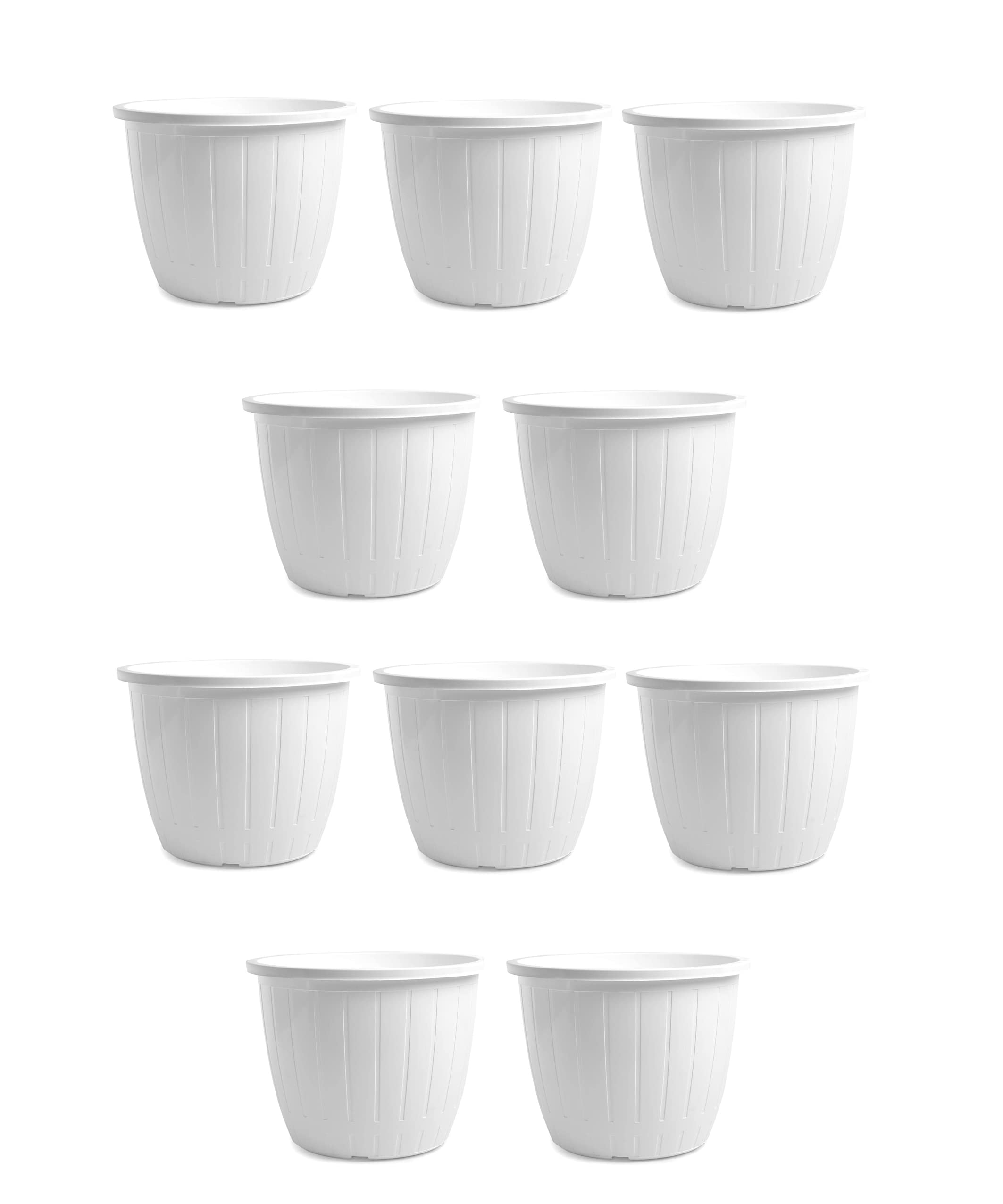 Amazon Brand - Umi Plastic Duro Flower Pot for Gardening, Indoor/Outdoor Planter-White Durable Gardening Essential Elevate Your Garden (10 Inch) (Pack of 10)