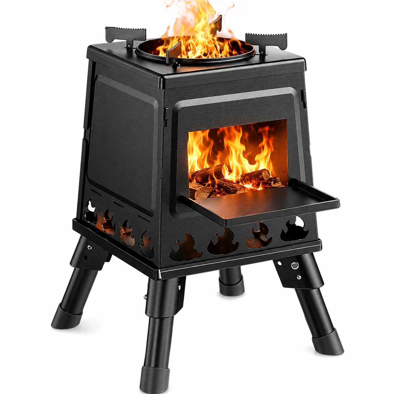 Wood Burning Camping Stove, Tent Wood Burning Backpacking Stove Portable & Folding Camping Backpacking Stove for Outdoor Hiking Camping Picnic Stove for Outdoor Survival Emergency, Black