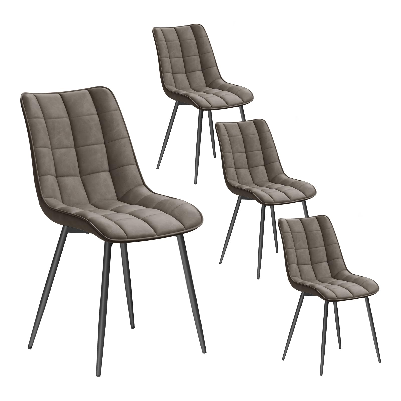 WOLTU Dining Chairs Set of 4, Accent Chairs for Kitchen/Dining Room/Bedroom/Reception Room with Backrest and Upholstered Seat, Faux Leather, Dark Grey, BH207dgr-4
