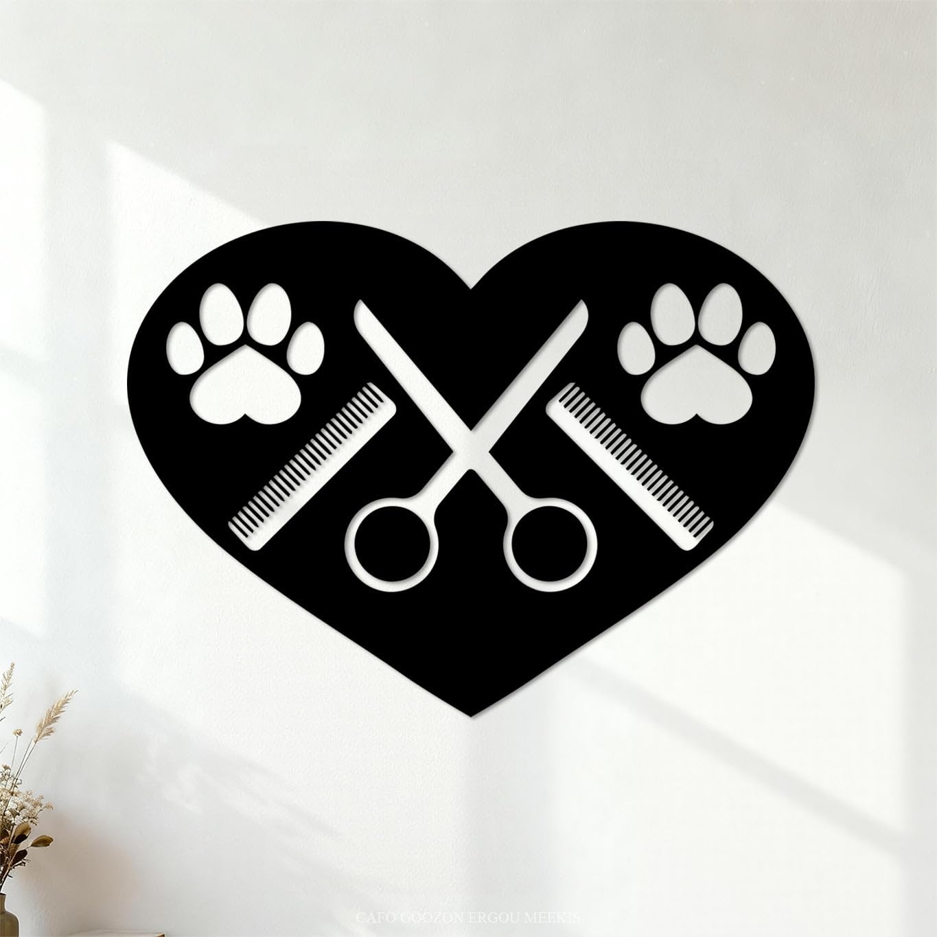 Wall Decals Dog Paws with Comb and Scissors Grooming 68x94.3cm Waterproof Black
