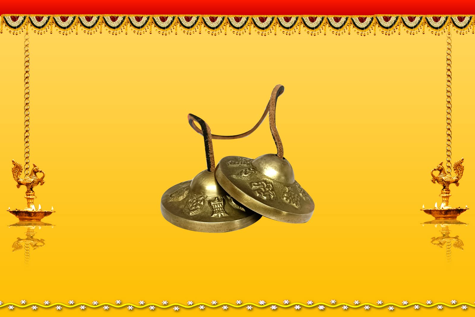 Handmade Tibetan design cymbals Instrument - Hand Cymbals Manjira Pair - Image 6 thumbnail