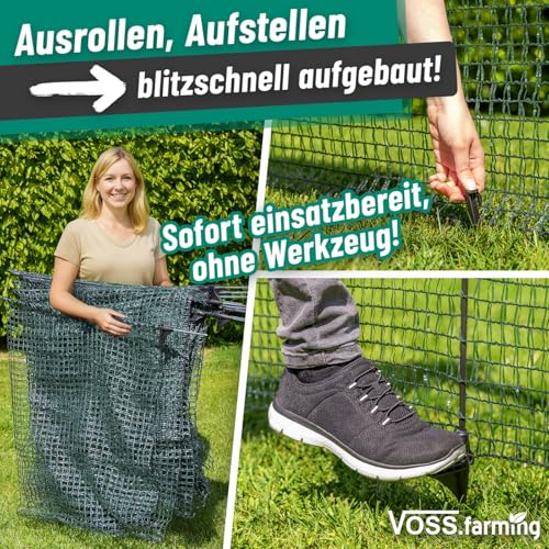 VOSS.farming 20m Gartennetz, Universal Begrenzungszaun, 80cm, 12 Pfähle, dunkelgrün, Hundezaun Campingzaun Beetschutz