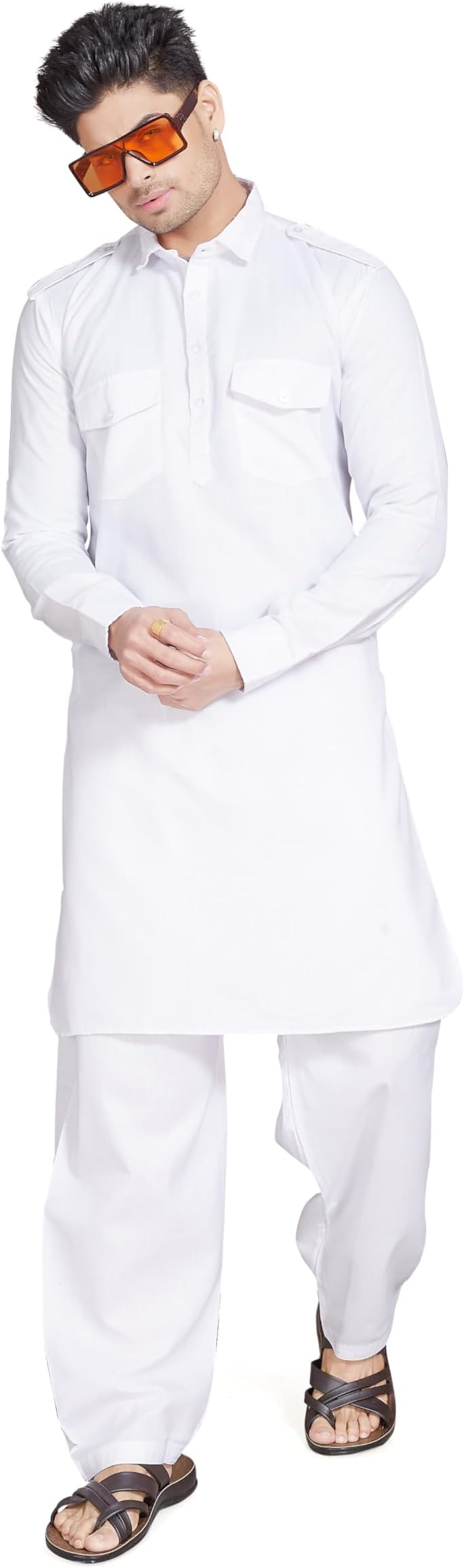 Men's Cotton Blend Pathani Kurta Pyjama Set