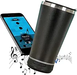 Copo Termico Inox 420ml com Alto Falante Bluetooth e Leds RGB Tampa Abridor Cerveja Preto