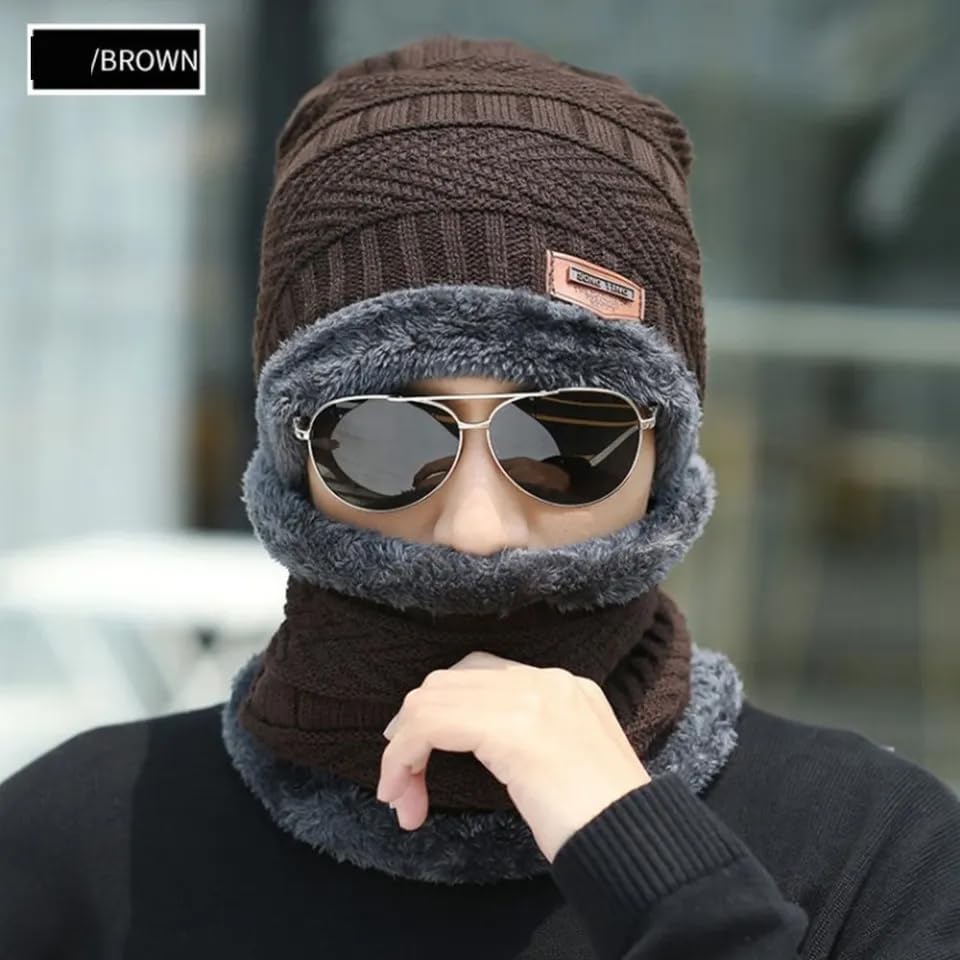 Image of F Y V Baby Kids Winter Beanie Cap with Warm Knitted Woollen Fur Lined Hat for Boys and Girls Age 1 to 6 Years Soft Stretchable Winter Cap Ear Cover