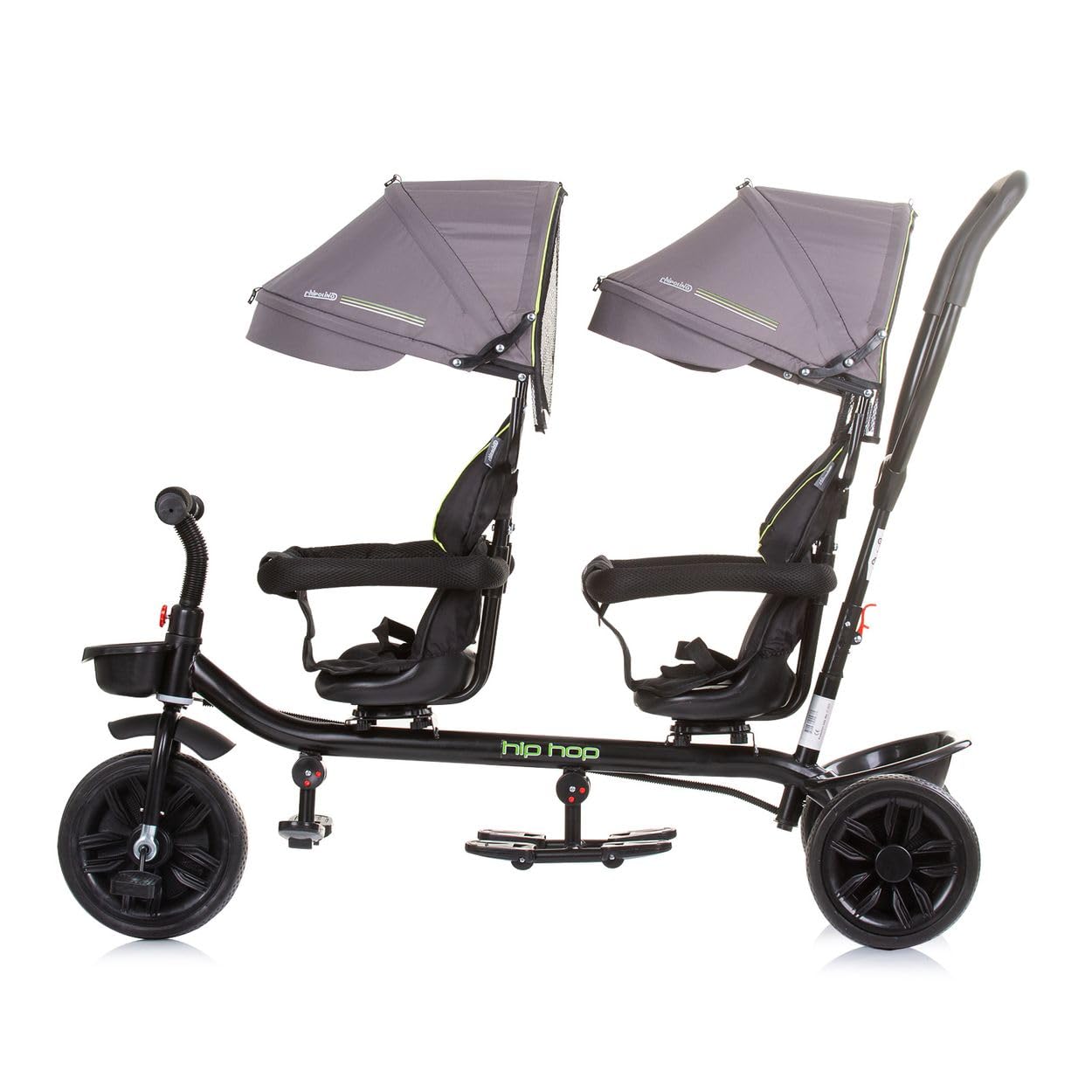 Chipolino Triciclo Hip Hop, due bambini, fino a 40 kg, sedili ruotabili a 360°, colorazione:grigio