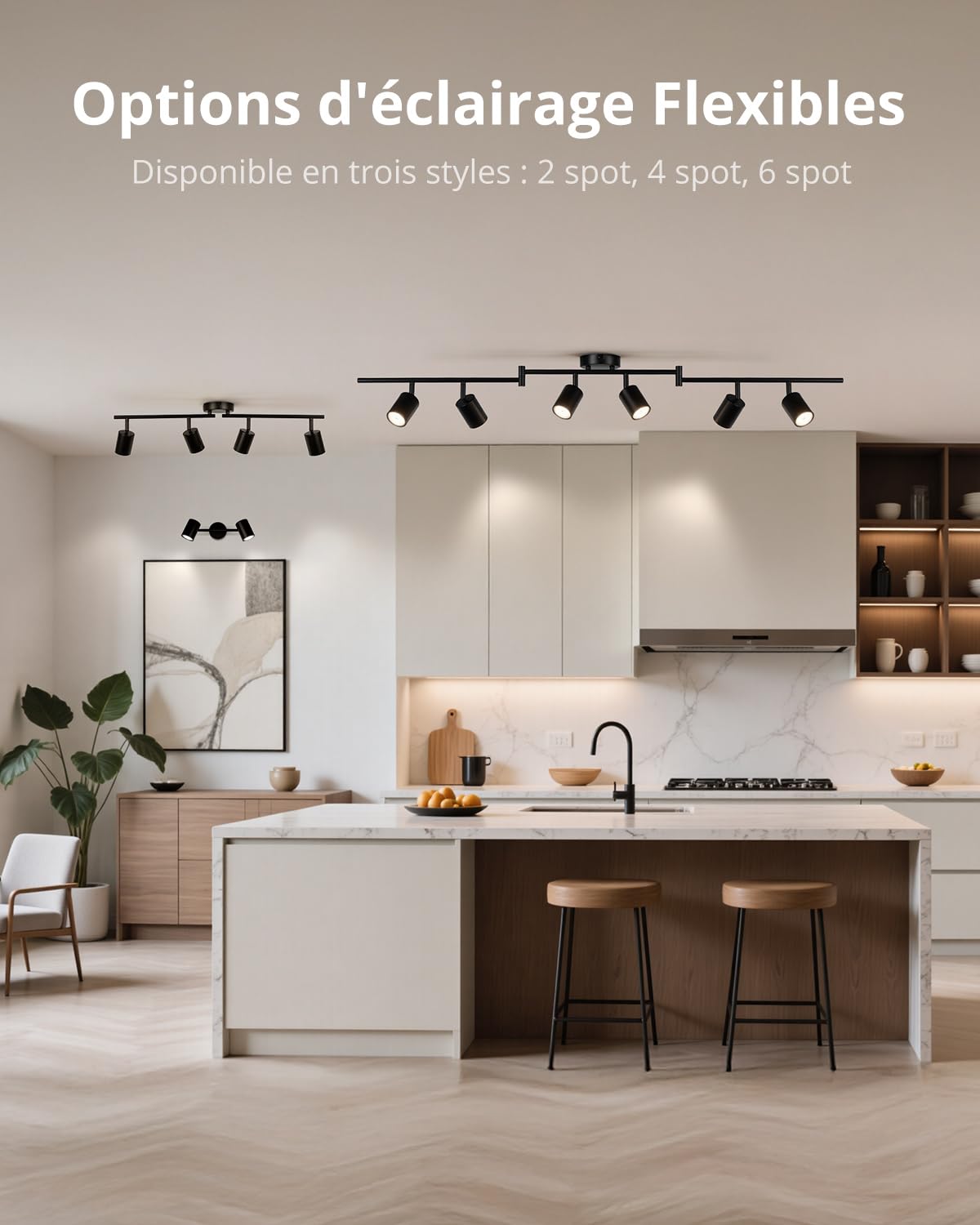 Gr4tec Plafonnier 4 Spots Orientable GU10 Noir, Luminaire Plafond LED Mural, Barre de Spot pour Cuisine