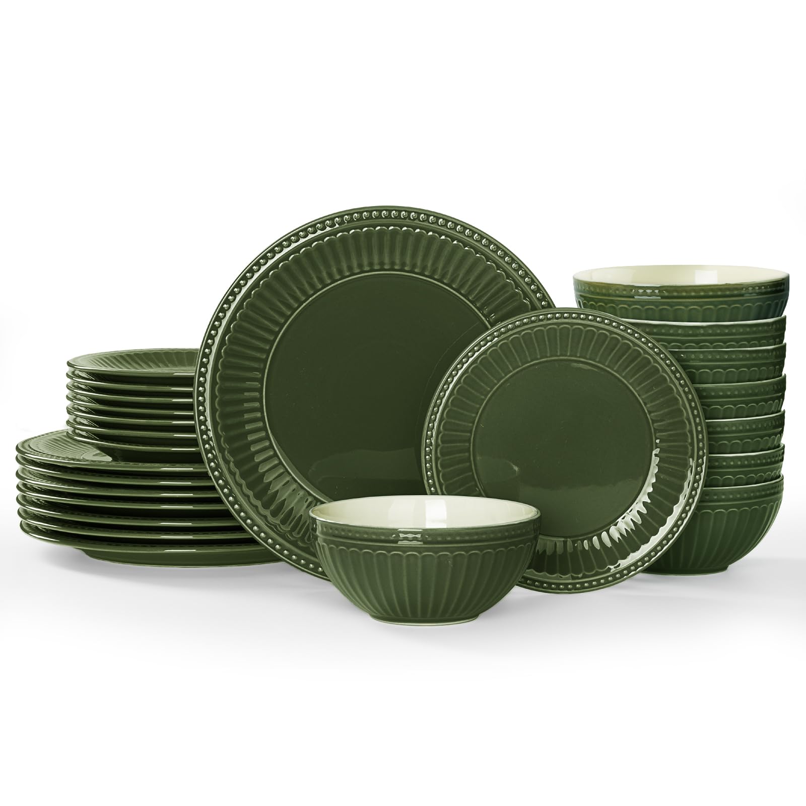 Famiware Ceramic Plates and Bowls Sets, 24pc Handmade Dinnerware Set for 8