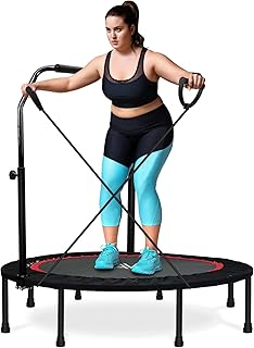 Foldable Mini Trampoline for Adults & Kids 40/48 inch Rebounder Trampoline with Adjustable Foam Bar for Indoor Workout Fitness