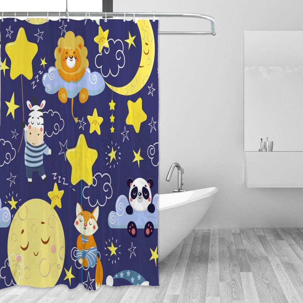 Rideau de douche imperméable tissu polyester motif animaux endormis salle de bain 66x72