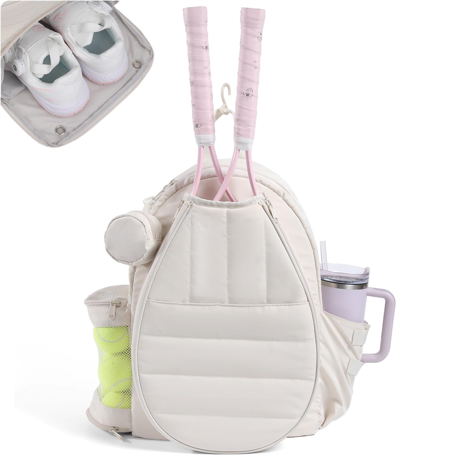 Tennis Bag for Women, Tennis Backpack for Men Holds 2 Rackets with Shoe Compartment, Wet Pocket, Coin Purse, Compatible with Pickleball, Tennis, Racketball