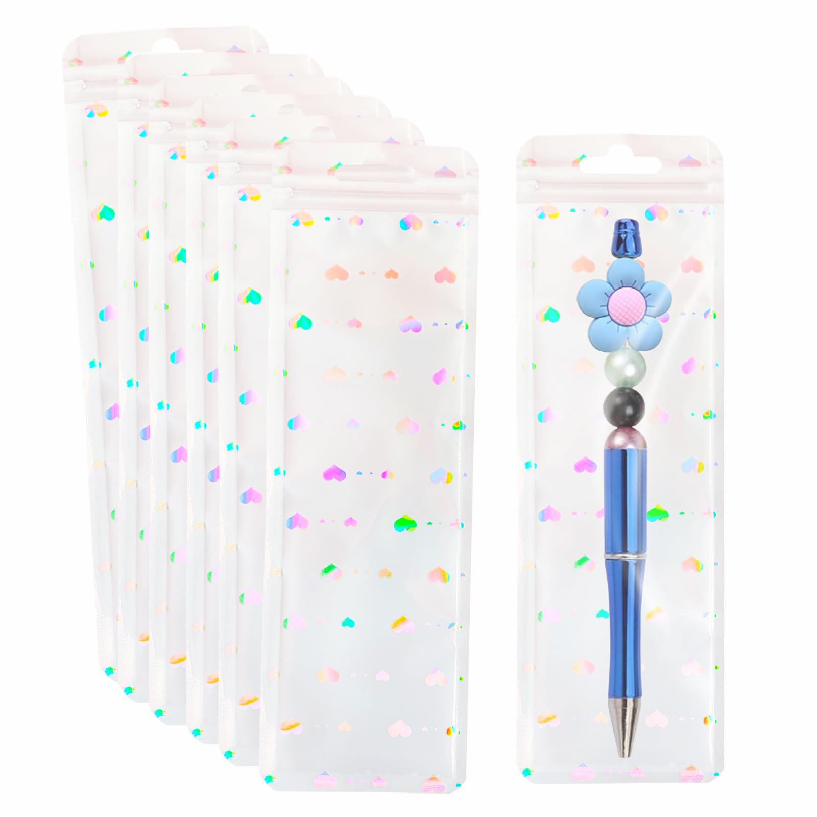 100 Pcs Beadable Pen Packaging Bags for Small Business, Resealable Resealable Pouch Bags for Beaded Pens Lipgloss,Jewelry,Cosmetic,Candy 2.5x8.66inch