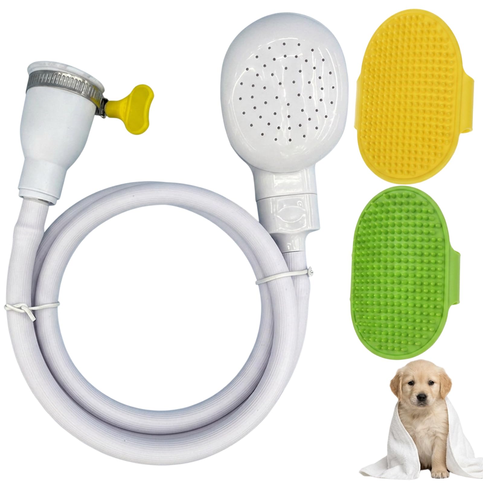 Tap Shower Attachment for Bath, Pet Bathing Spray Hose with Connector, Shower Attachment for Taps with Two Pet Grooming Brushes, 1.3 Metre Flexible Shower Hose for Bath Taps