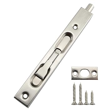 RuiLing 1-Pack 304 Stainless Steel Safty Concealed Slide Bolt Lock,Security Guard Lever Action Door Flush Bolt Latch for Furniture Hardware Fitting Accessories 6 Inch