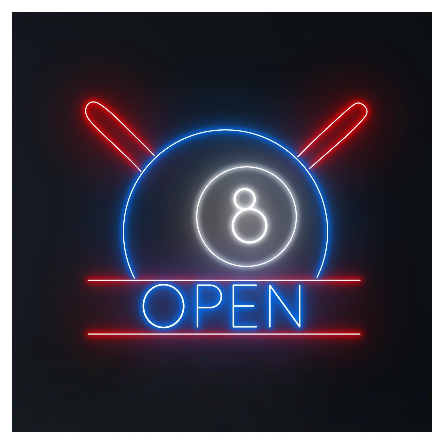 RONGCH Hanging Art Signs 8 Billiard Ball Open Neon Sign Billiards Pool LED Light Dimmable for Game Room Pub Bar Beer Party Wall Decor Illuminated Lamp 40cm