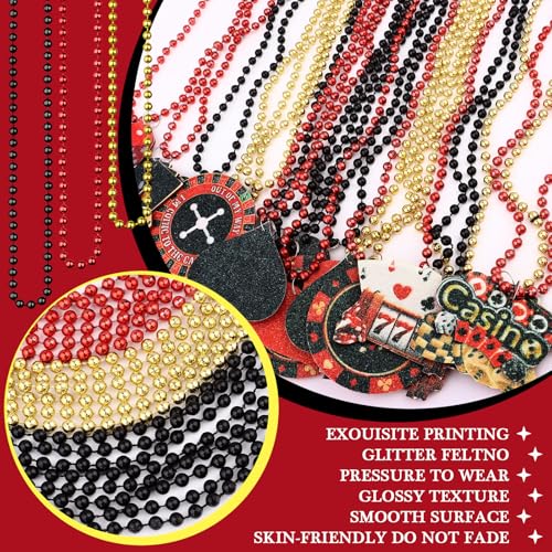 36 Pcs Casino Night Beaded Necklaces 12 Styles Dice Poker Dollar Sign Necklaces Casino Theme Gold Red Black Necklaces Jewelry Accessories for Casino Party Favors3