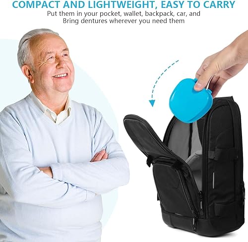 Miniatura 90 de Paquete de 2 cajas de baño para dentaduras postizas, contenedor de almacenamiento con cesta coladora para limpieza de viajes (azul claro y azul)