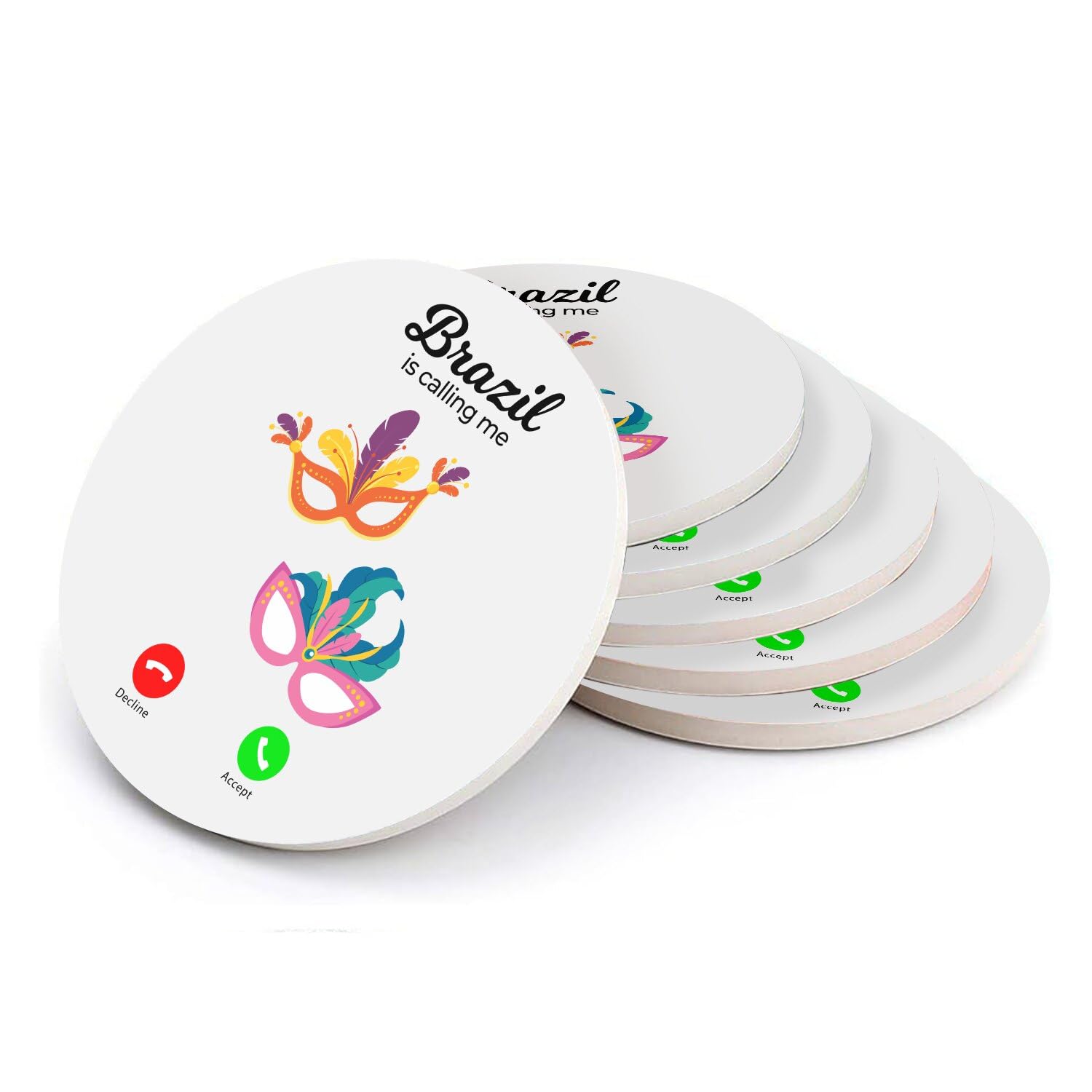Sous verre ronds en céramique Rio Carnival - Lot de 6 dessous de verre absorbants
