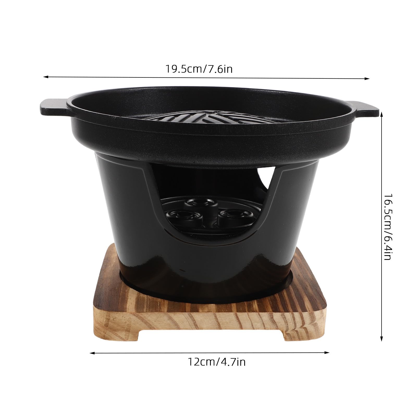 Griglia Giapponese Tonda a Carbone Portatile Nera 19, 5cm | Lega di Alluminio e Legno, Base Ispessita con Manico Anti-scottatura, Rivestimento Antiaderente