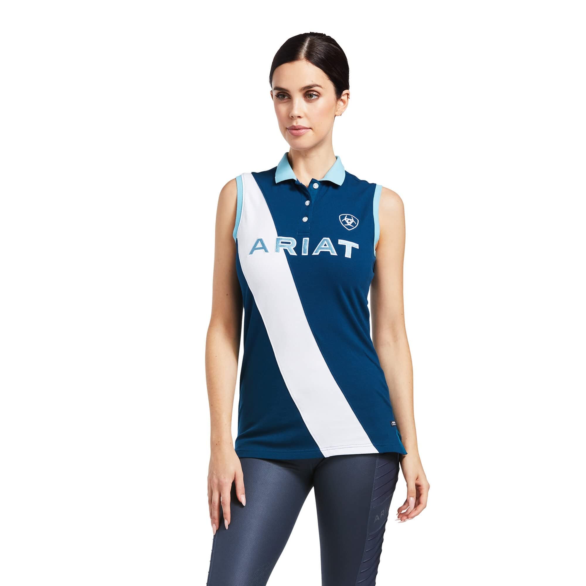 ARIAT Taryn Womens Sleeveless Polo Shirt - Blue Opal XL