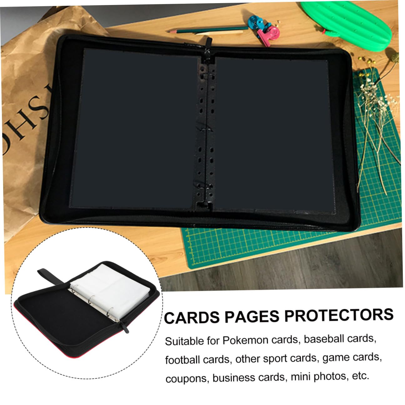 Álbum de Tarjetas Coleccionables Rojo de Pu con Bolsillos