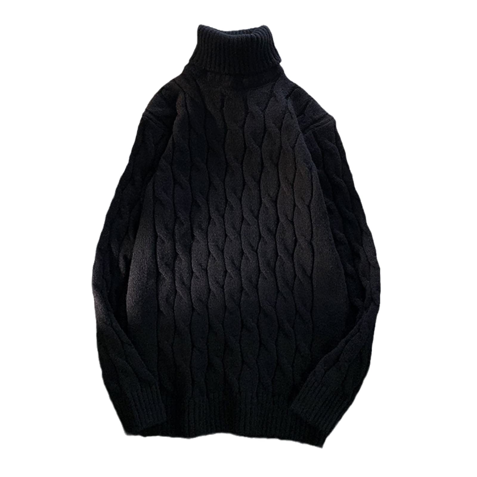 Suéter grueso de los hombres de color sólido cuello alto cuello manga larga cálido transpirable básico clásico jersey, Negro, XL