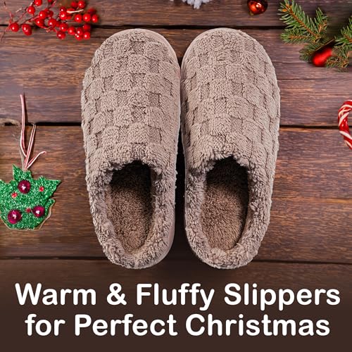 DIUS Fuzzy House Slippers for Women & Men, Memory Foam Slippers Indoor Outdoor Non Slip Rubber Sole Cozy Bedroom Shoes3