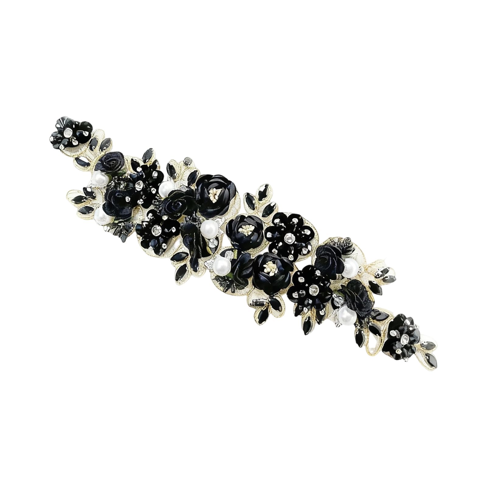 Tsophreniq Rhinestones Embellished Flower Patches Sewing on Appliques for Wedding Dress Evening Gown Jackets Clothing Decoration Appliques Sewing on Polyester Patches for Garment Embellishment