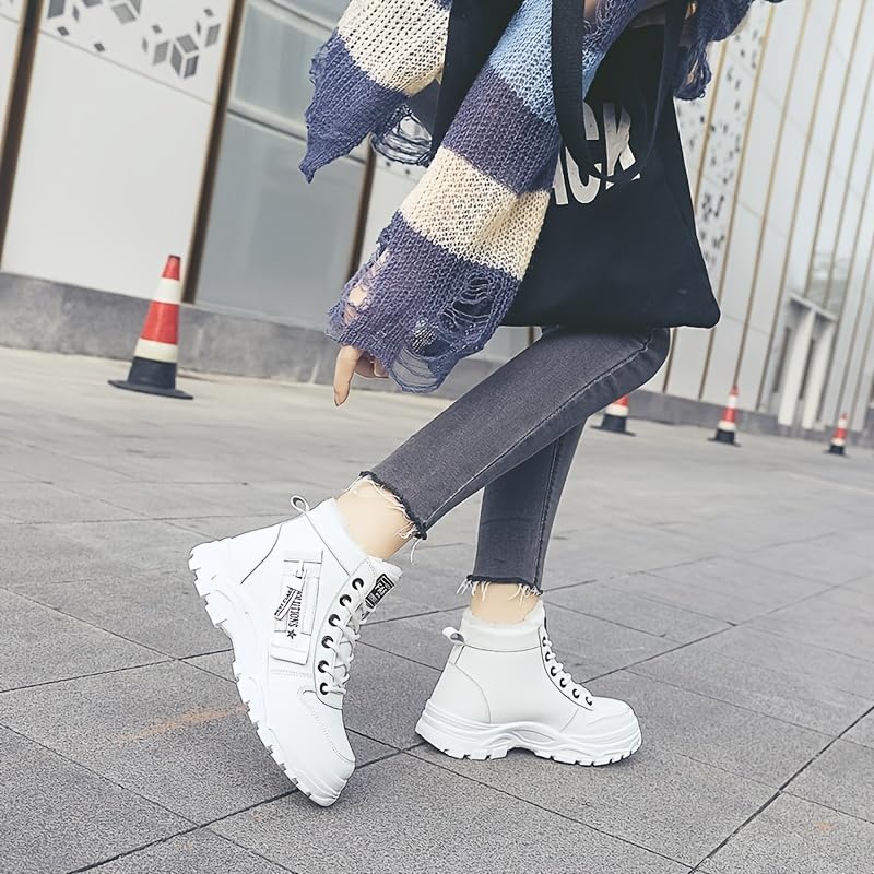 Women's Casual High Top Shoes, Winter Plush Lined Warm Shoes, Thick Soled Lace-up Sports Shoes3