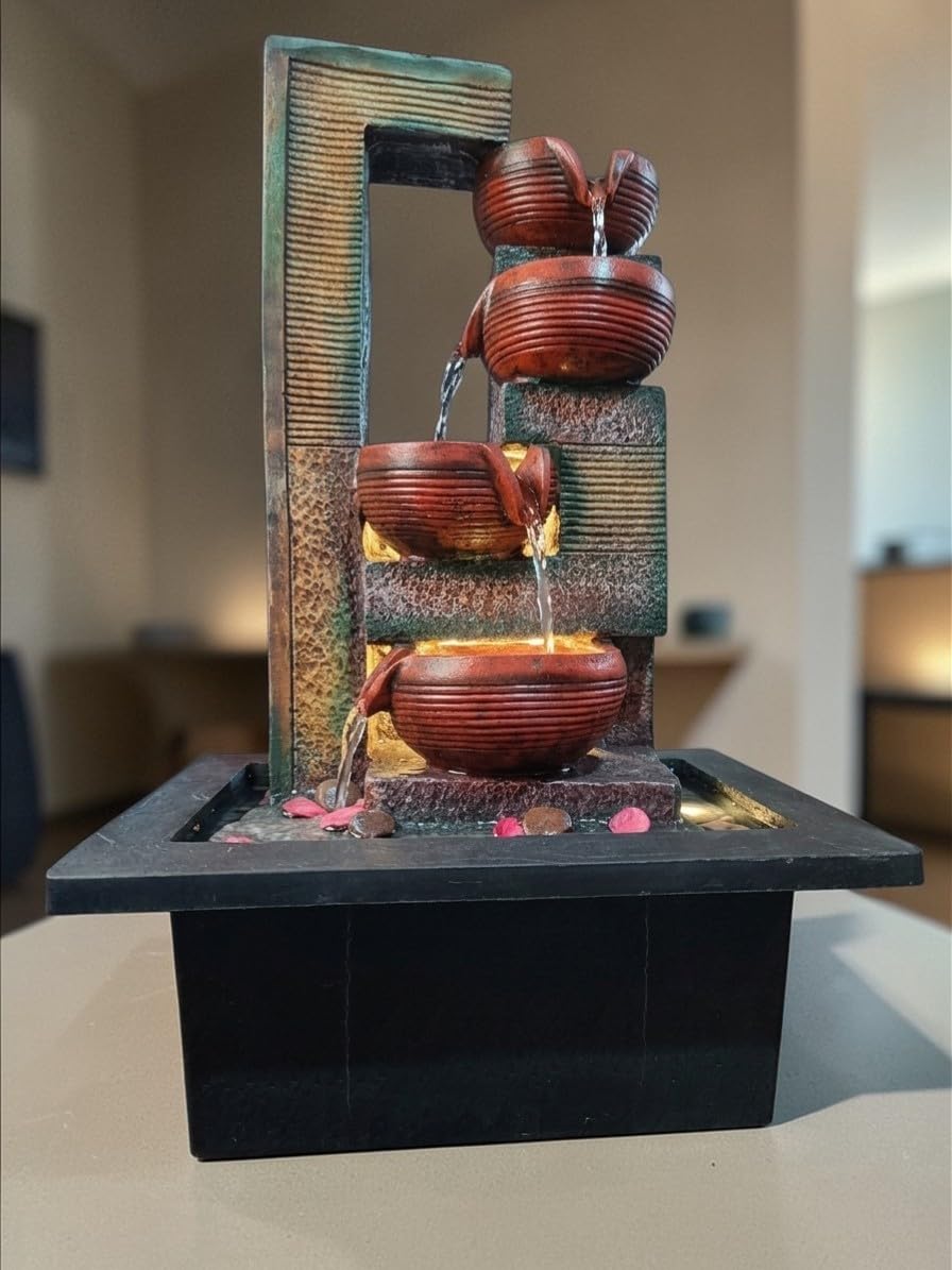 Ani Divine Four Step LED Indoor Water Fountain || 4 Tier Cascading Tabletop Waterfall Showpiece - 23 Inch-image-24