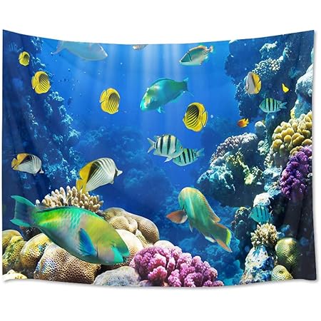 Amazon Co Jp Lb 動物タペストリー 海底の魚たち おしゃれ壁掛け インテリア ウォールアート モダン 装飾アート 多機能 窓カーテン カバー 子供部屋 パーテイー プレゼント 布製150ｘ100cm ホーム キッチン