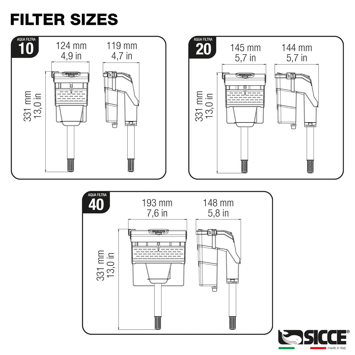 Sicce Aqua Filtra 40 - Filtro de alimentación para acuarios de hasta 40 galones, silencioso de 3 etapas para Agua Dulce y Salada