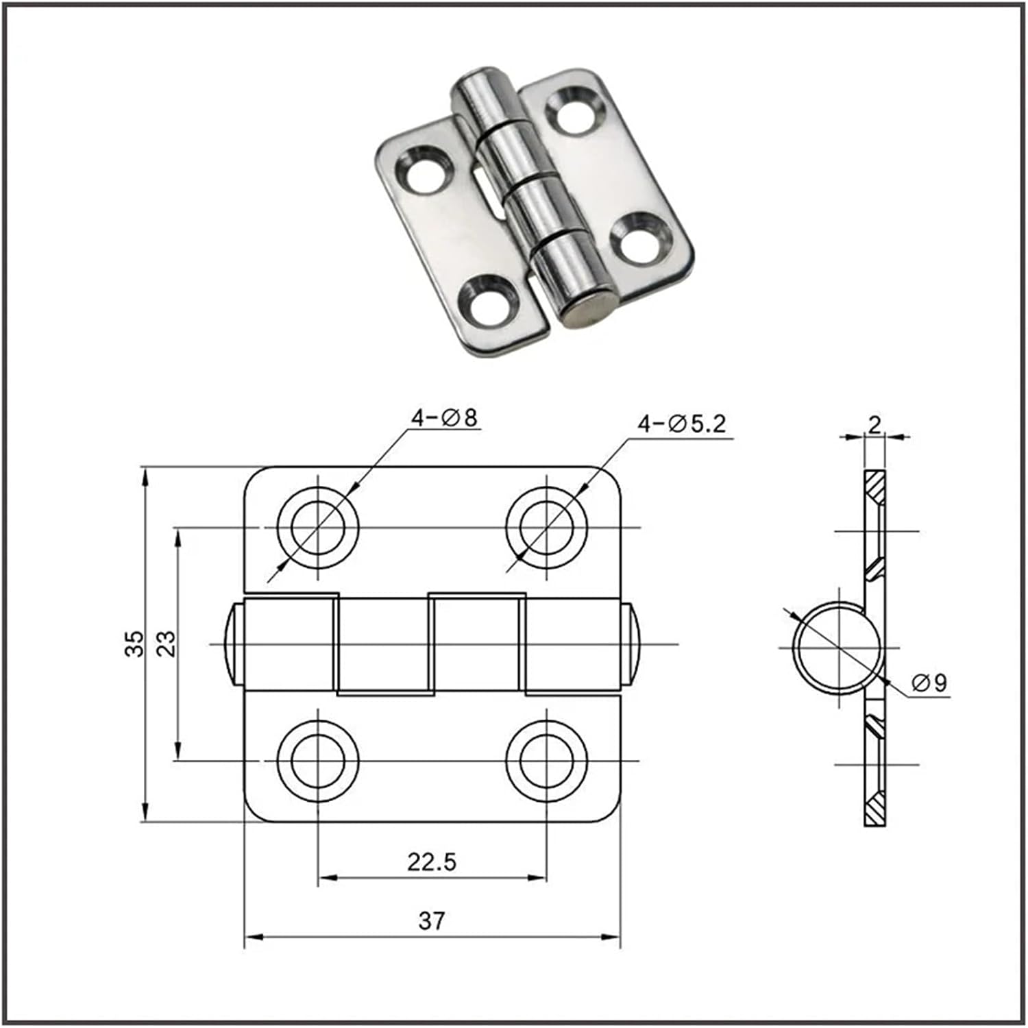 Stainless Steel 304 Hinge Industrial Mechanical Equipment Cabinet Door Hinge Thickened 1Pcs