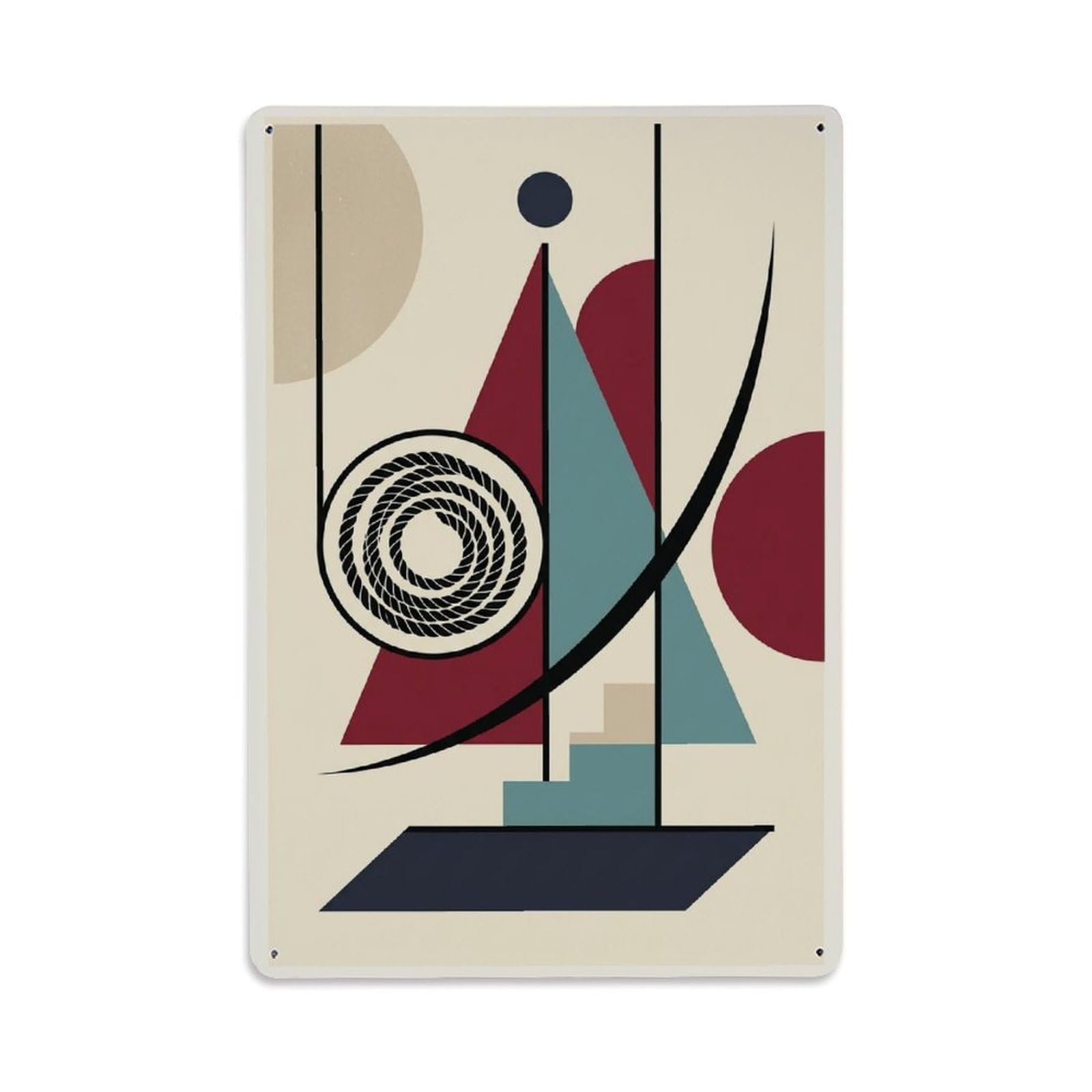 Retro Nautical Blocks Harbor Sailboat Rounded Forms Metal Tin Sign Plaque Wall Decor for Cafe, Man Cave, Club Bar, Office, Home Garden Round Metal Poster 8x12Inch