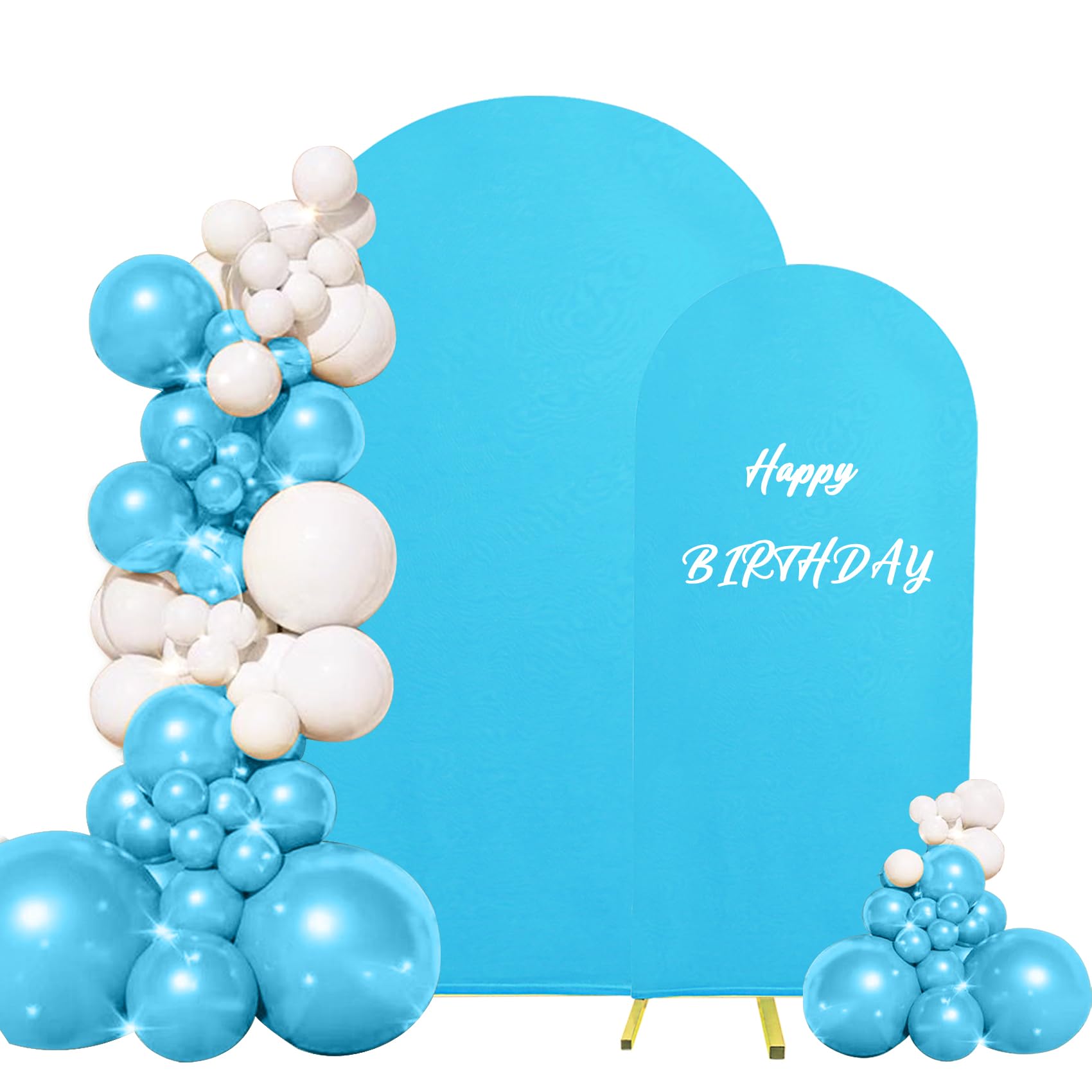 Set of 2 Wedding Arch Cover 2-Sided Round Top Spandex Fitted Arch Backdrop Cover for Birthday Party Baby Shower Wedding Arch Stand Decorations?7.2FT, 6FT, Blue?