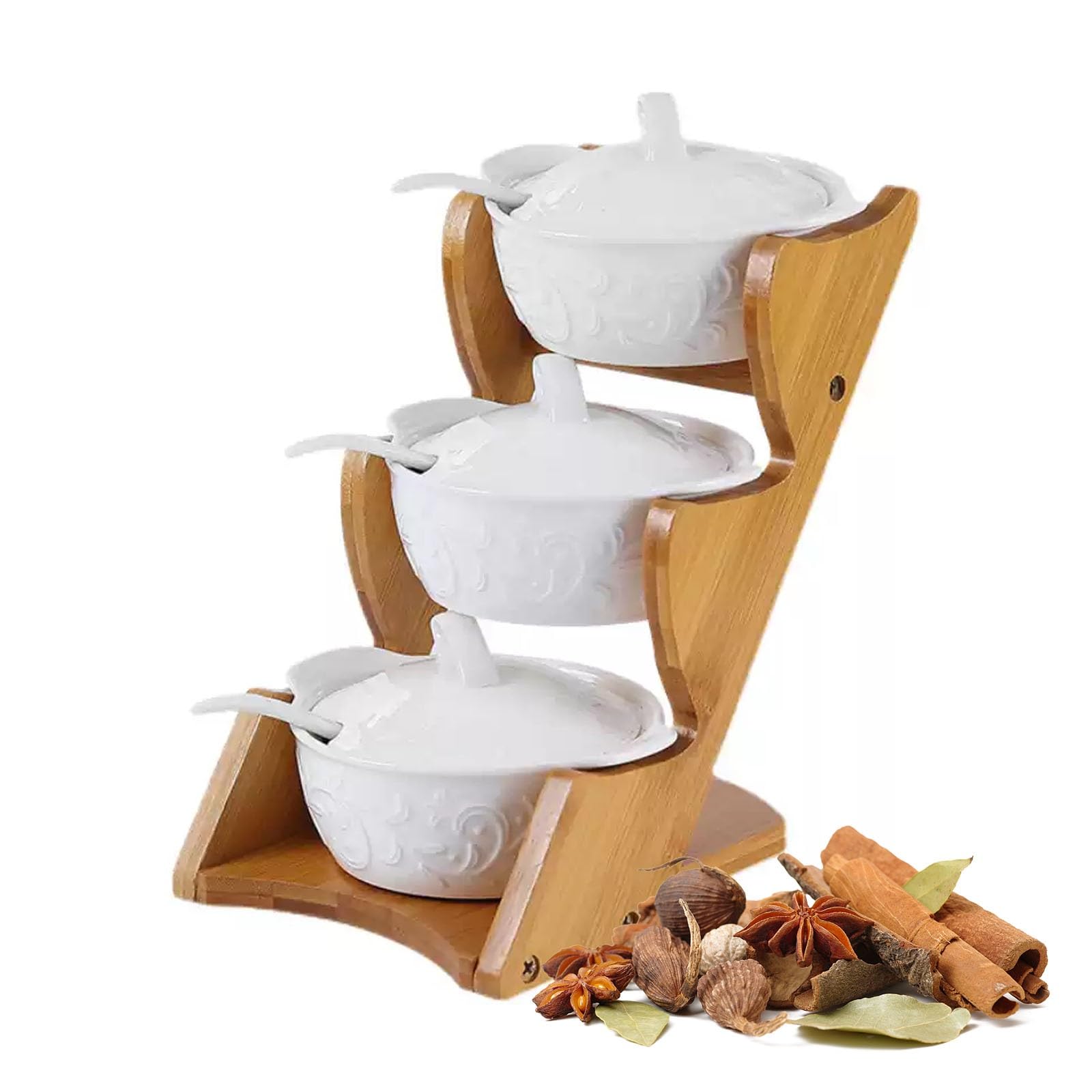 Set di 3 barattoli for spezie in ceramica, zuccheriera con coperchio e cucchiaio, stoviglie for spezie, sale for spezie con vassoio da portata for tè, sale for caffè, salsa di zucchero