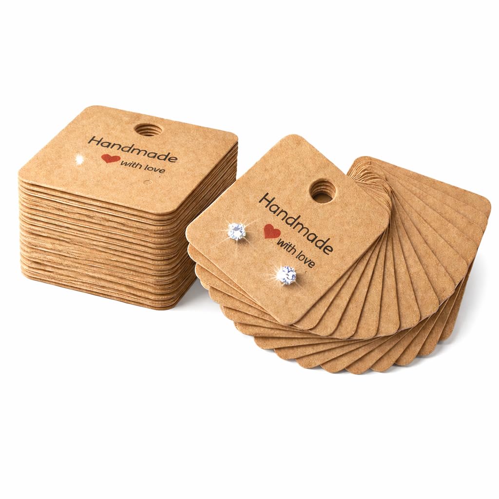 Jewels And Tools Uk Brown Handmade With Love 100 X Earring Display Cards Jewellery Kraft 4Cm X 4Cm