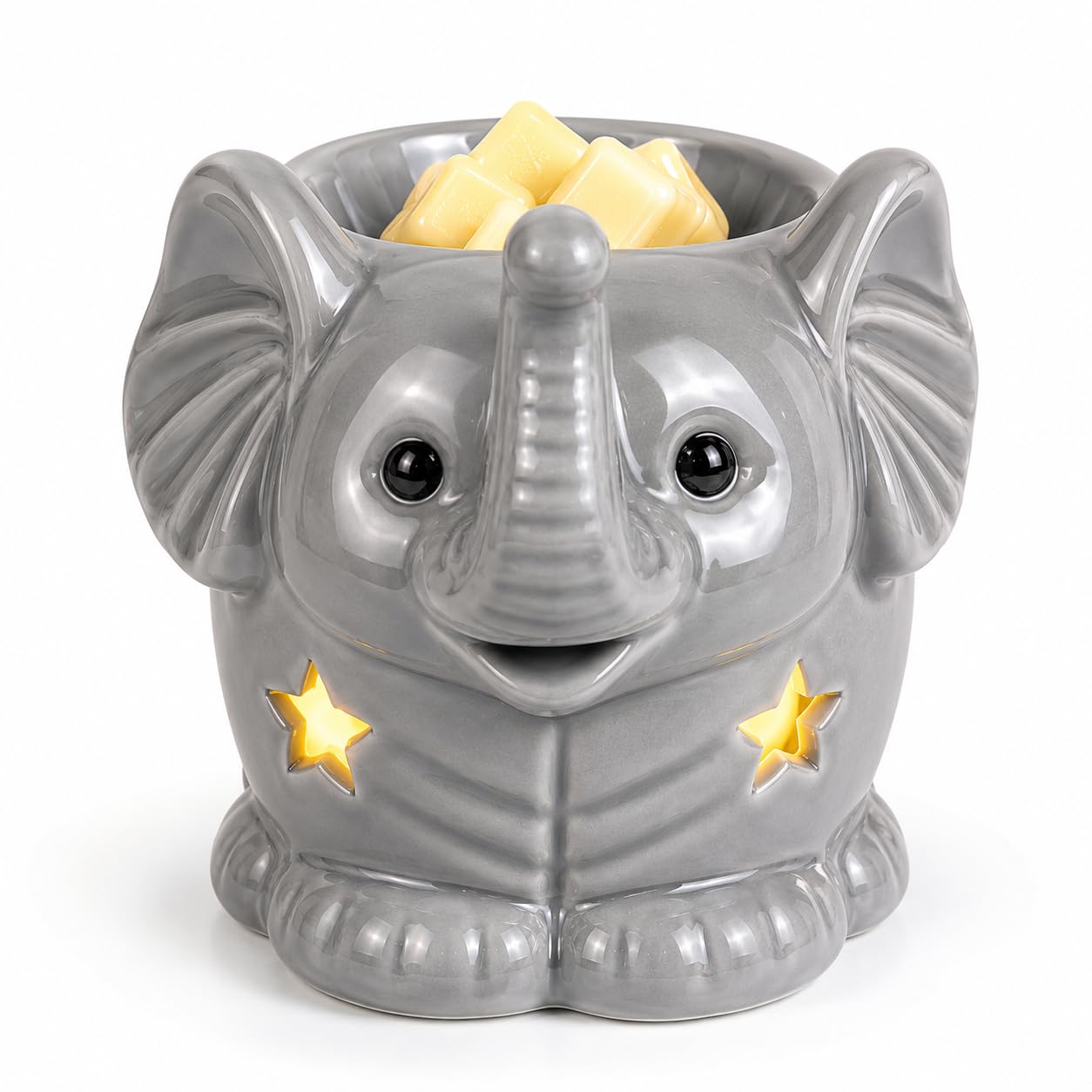 Jrose Collections Grey Elephant Oil Burner Ceramic 10Cm – Tealight Wax Melt & Fragrance Oil Warmer – Gloss Glazed Elephant Design – White Or Blue Home Fragrance Burner (Grey)