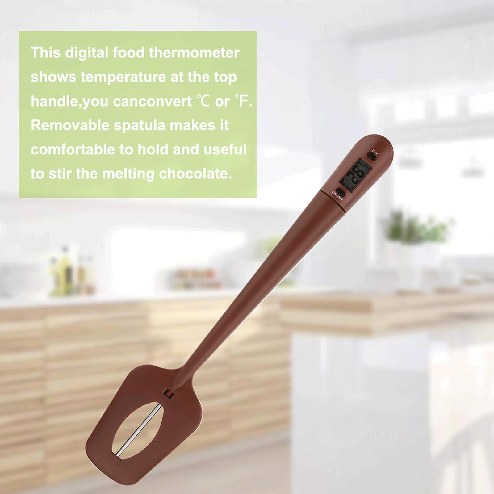 KRILLIQ Termómetro agitador para Hornear, espátula de Silicona para Cocina, termómetro electrónico de Color café para Temperatura de Aceite de Barbacoa de Chocolate