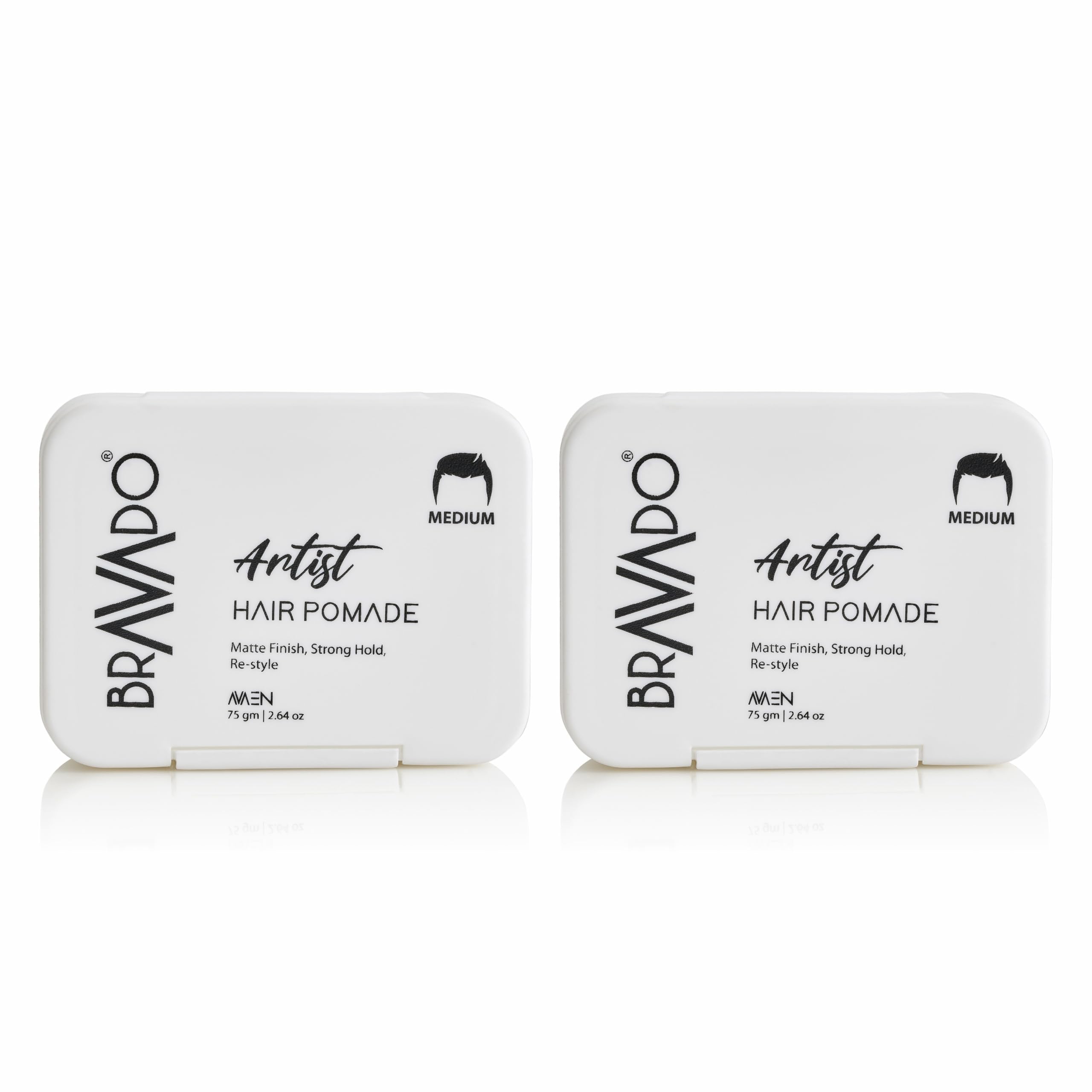 BRAVADO Artist Hair Pomade (Value Pack) | Strong Hold Hair Styling Pomade for Men | Natural Shine Finish for Slick Back & Textured Hairstyles | 75g Each